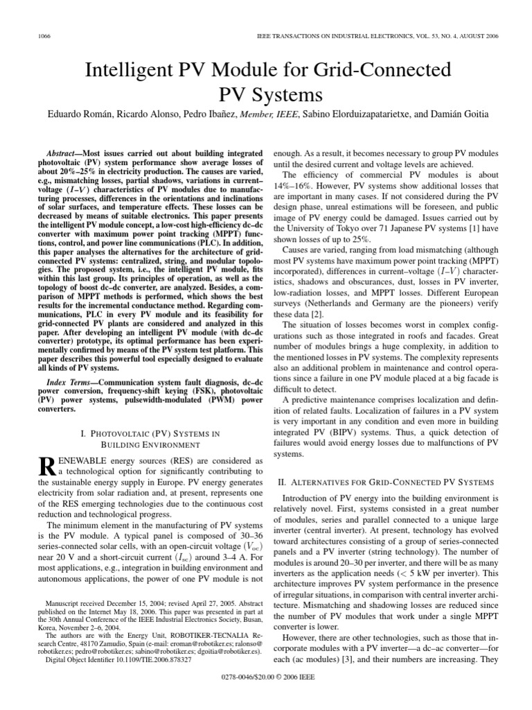 Intelligent PV Module For Grid-Connected PV System PDF | PDF ...