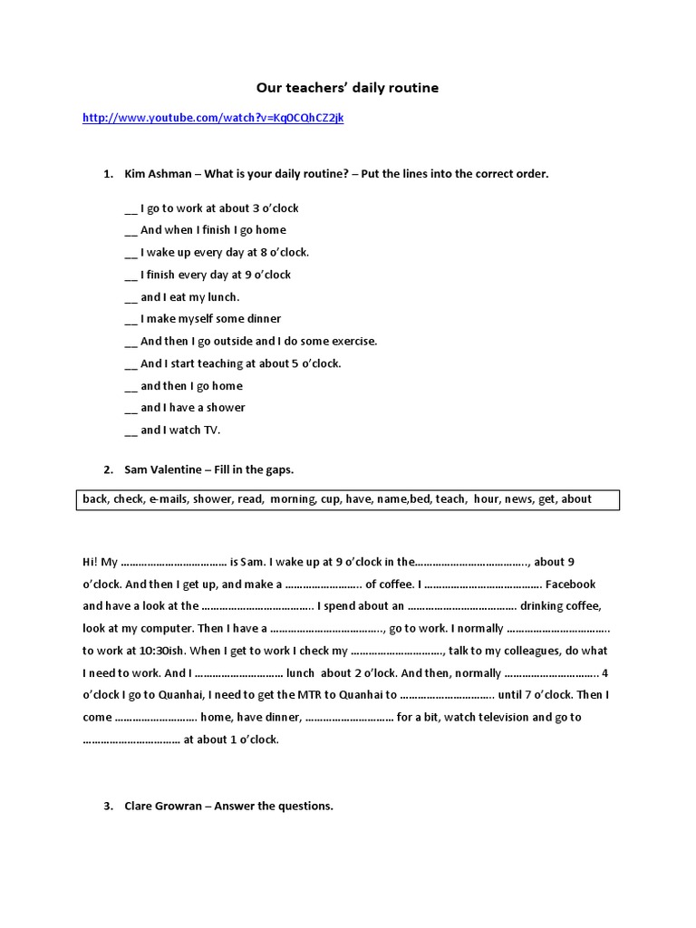 Teachers' Daily Routine Activities | PDF | Nature
