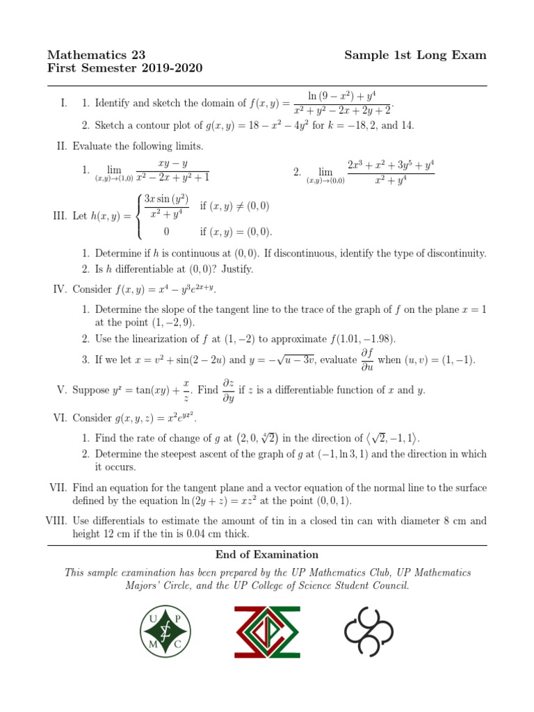 Math 23 Exam: Complex Numbers Focus | PDF | Derivative | Calculus