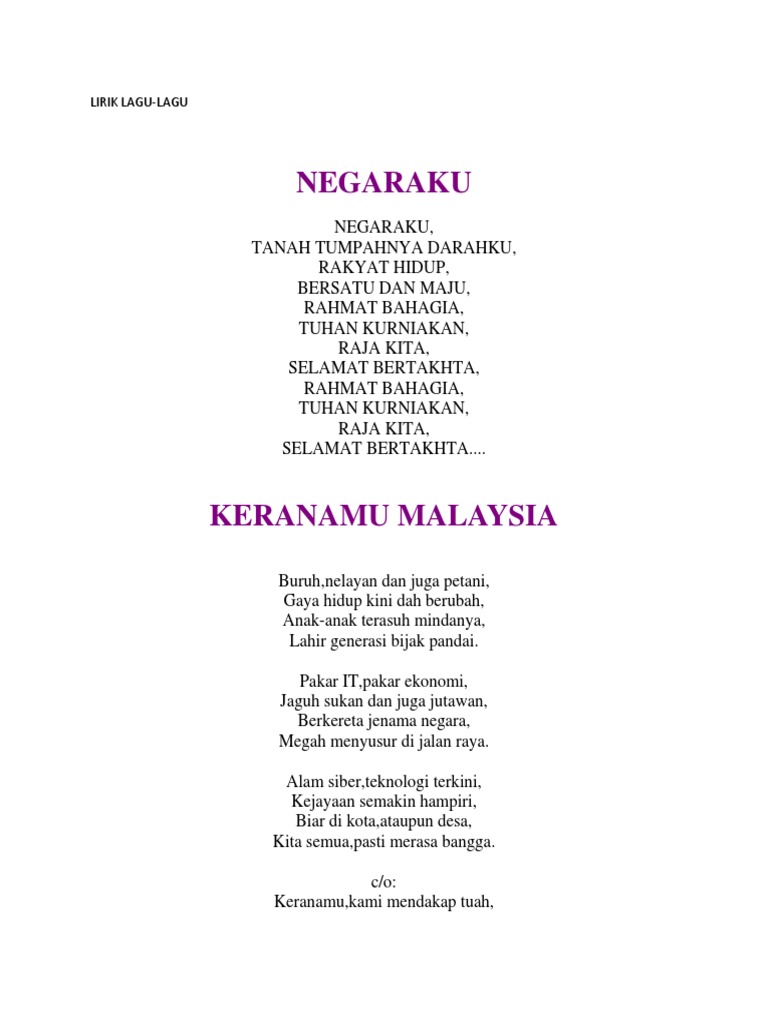 Lirik Negaraku Sehati Sejiwa