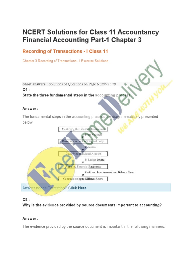 NCERT Solutions For Class 11 Accountancy Financial Accounting Part-1 ...