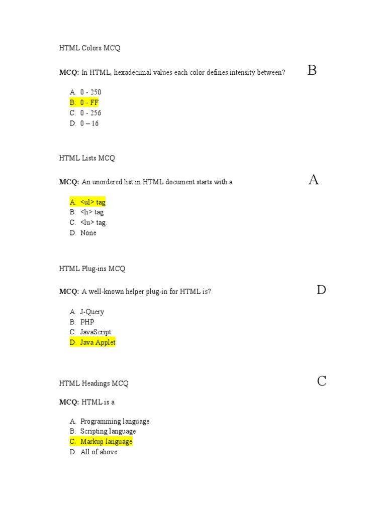 HTML MCQs for Web Development | PDF | Html Element | Html