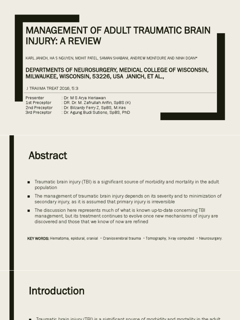 Adult Traumatic Brain Injury Management | PDF | Traumatic Brain Injury ...