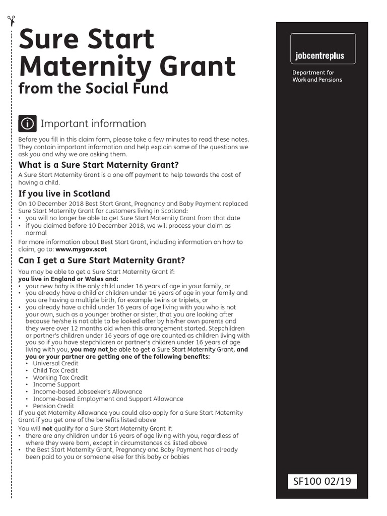 Sure Start Maternity Grant Sf100 PDF Mother Stepfamily