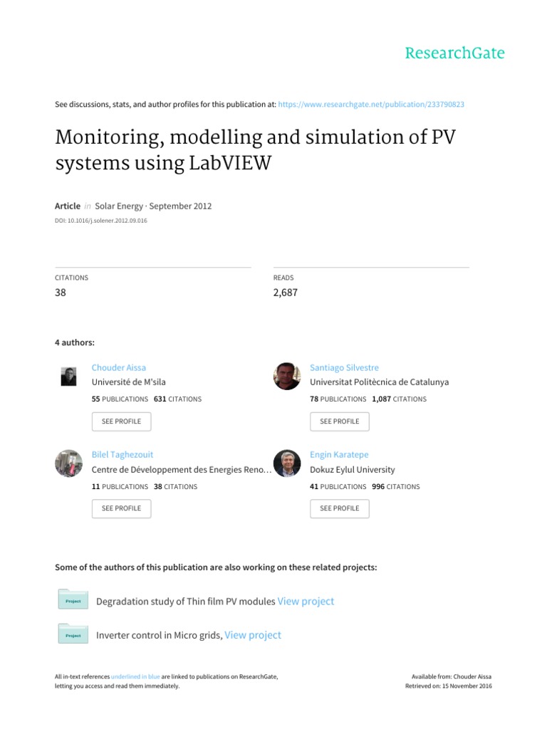Monitoring, Modelling and Simulation of PV Systems Using LabVIEW | PDF ...