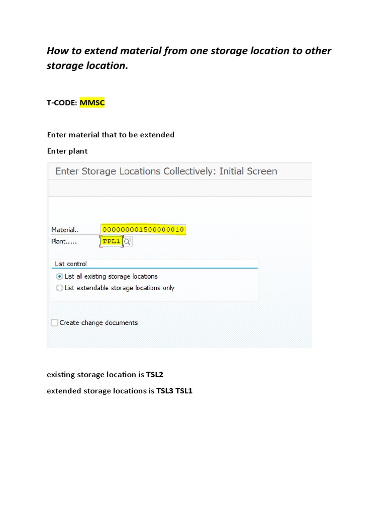 Extend Material to Storage Location Tcode | PDF