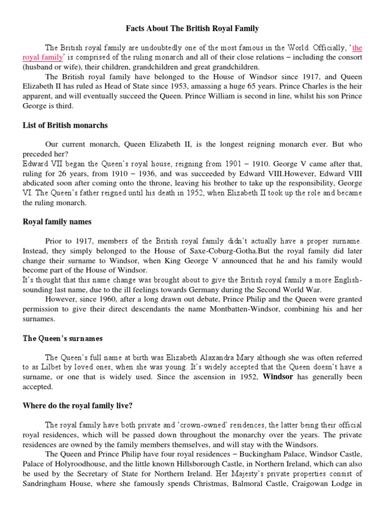 Facts About Royal Family | PDF | Elizabeth Ii | House Of Windsor