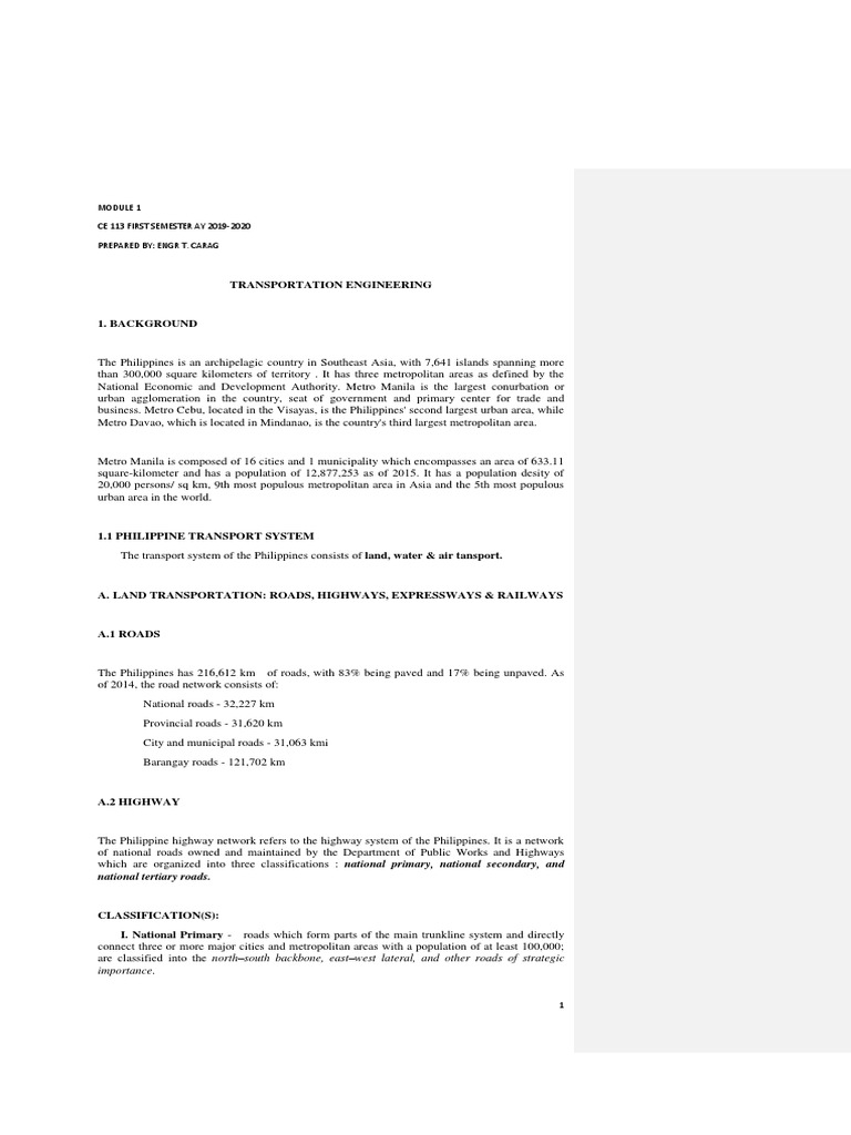 Ce 113 - Module 1 | PDF | Controlled Access Highway | Metro Manila