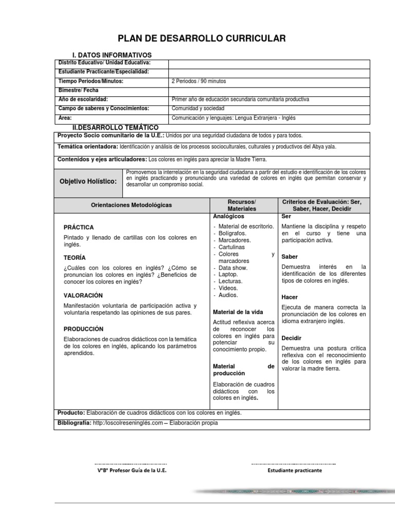 Plan de Desarrollo Curricular | PDF | Idioma en Inglés | Conocimiento