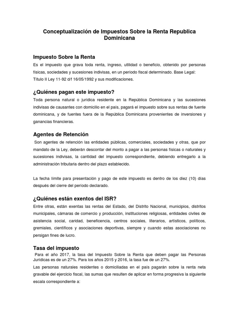 Impuesto sobre la Renta en RD: Guía 2023 | PDF | Impuesto sobre la ...