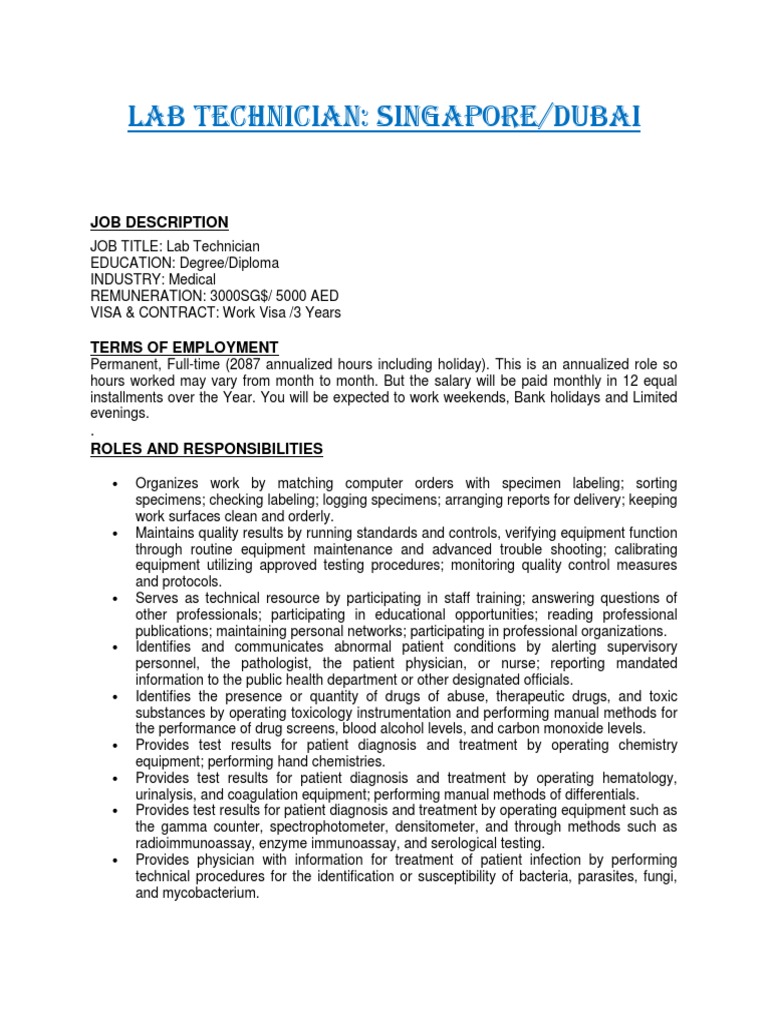 Laboratory technician roles and responsibilities