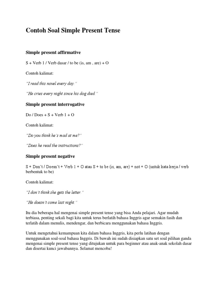 Contoh Soal Simple Present Tense Indonesian Language Grammar