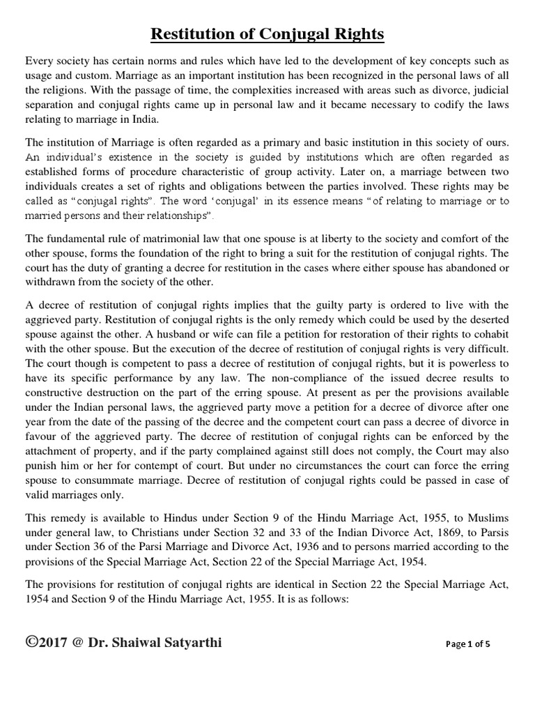 Restitution of Conjugal Rights PDF | PDF | Intimate Relationships ...