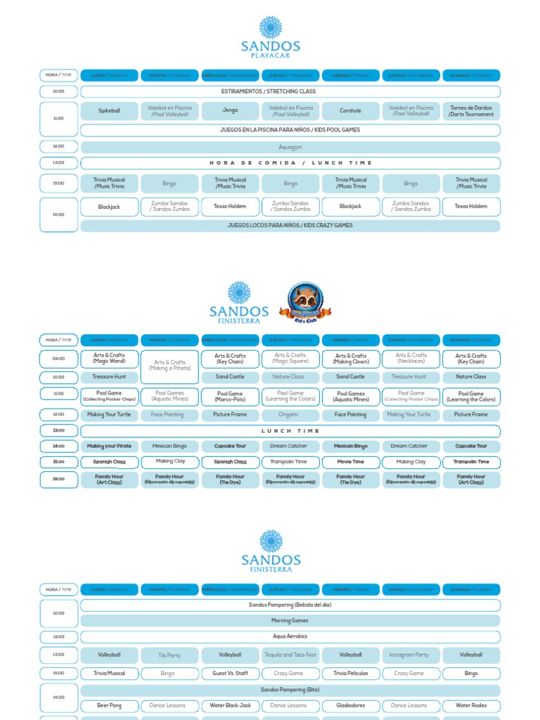 Weekly Activity Schedule Overview | PDF | Sports | Entertainment