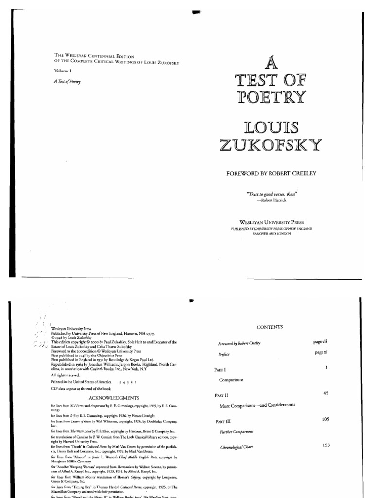 A Test Of Poetry Louis Zukofsky Pdf Poetry