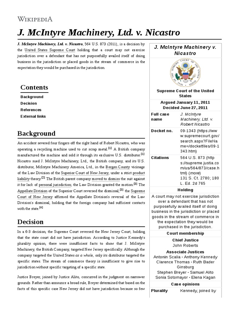 J. McIntyre Machinery, Ltd. v. Nicastro PDF John Roberts Stephen