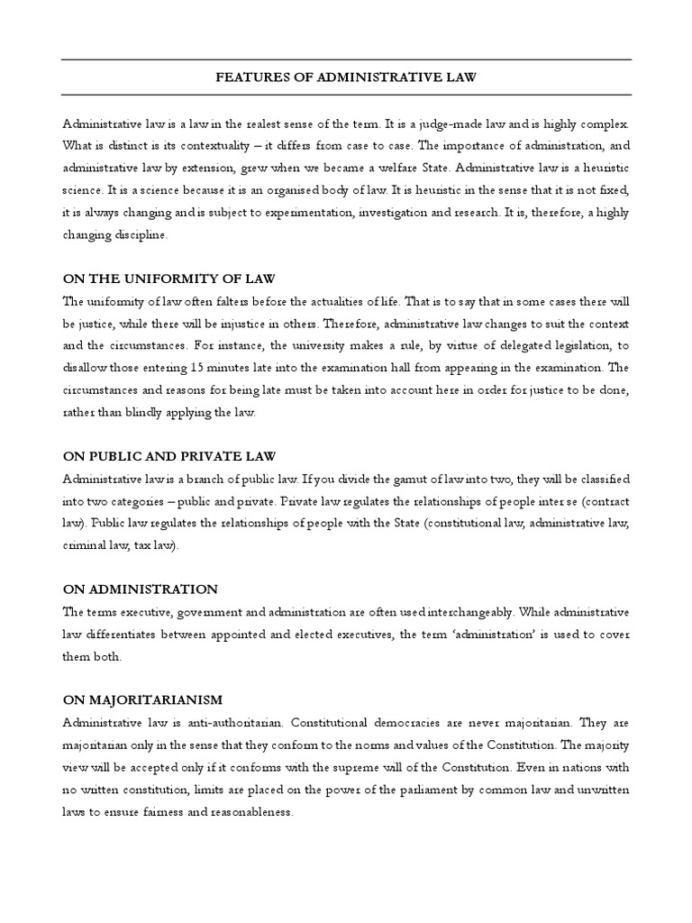 Features of Administrative Law | PDF | Rule Of Law | Administrative Law