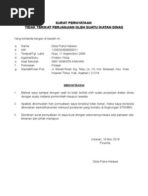 1554420910 3 Surat Pernyataan Tidak Terikat Perjanjian Oleh Suatu Ikatan Dinas Deta