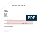 Billing Invoice Sample: Submitted By: Name Address Tin Number Bill To: Company Address Tin Number