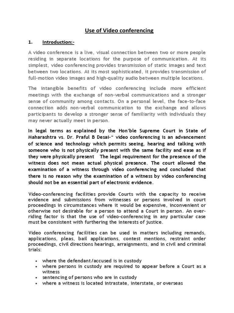 Video Conference | PDF | Videotelephony | Witness