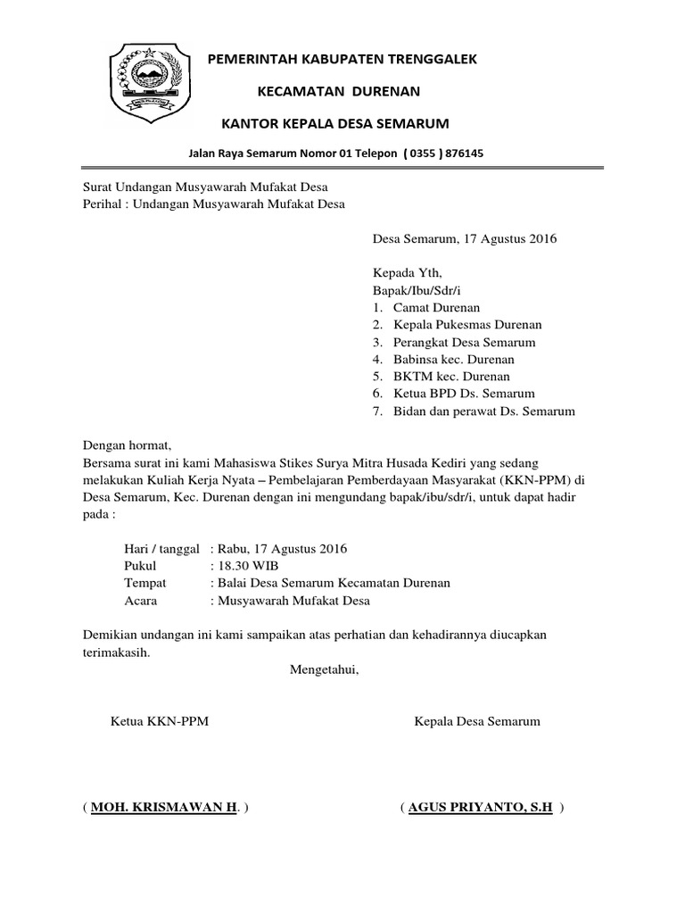 Fix Surat Undangan Musyawarah Mufakat Desa