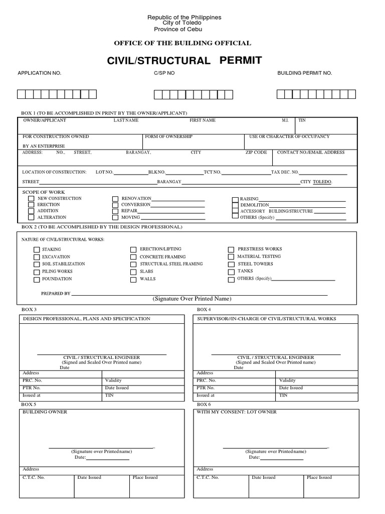 Toledo City Building Permit Application | PDF | Economic Sectors ...