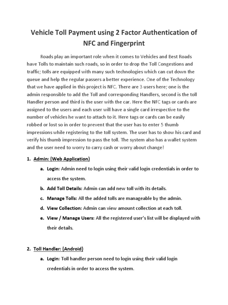 Vehicle Toll Payment System Using NFC and Fingerprint Authentication ...