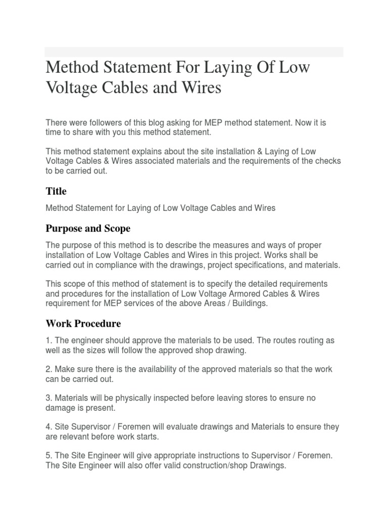 Low Voltage Cable Installation Method | PDF | Wire | Insulator ...
