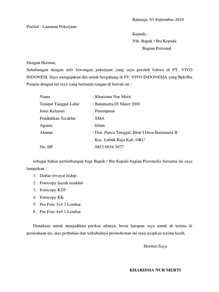 Download 64+ Contoh Surat Surat Lamaran Kerja Vivo Terbaru Gratis