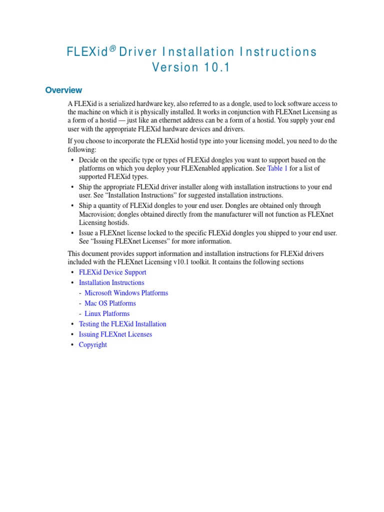 Flexid Driver Installation Instructions: Table 1 | PDF | Installation ...
