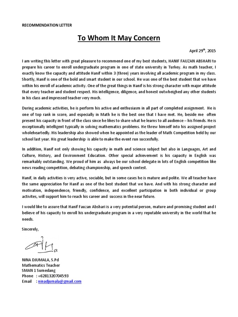 4 Recommendation Letter | PDF | Teaching Mathematics | Teachers