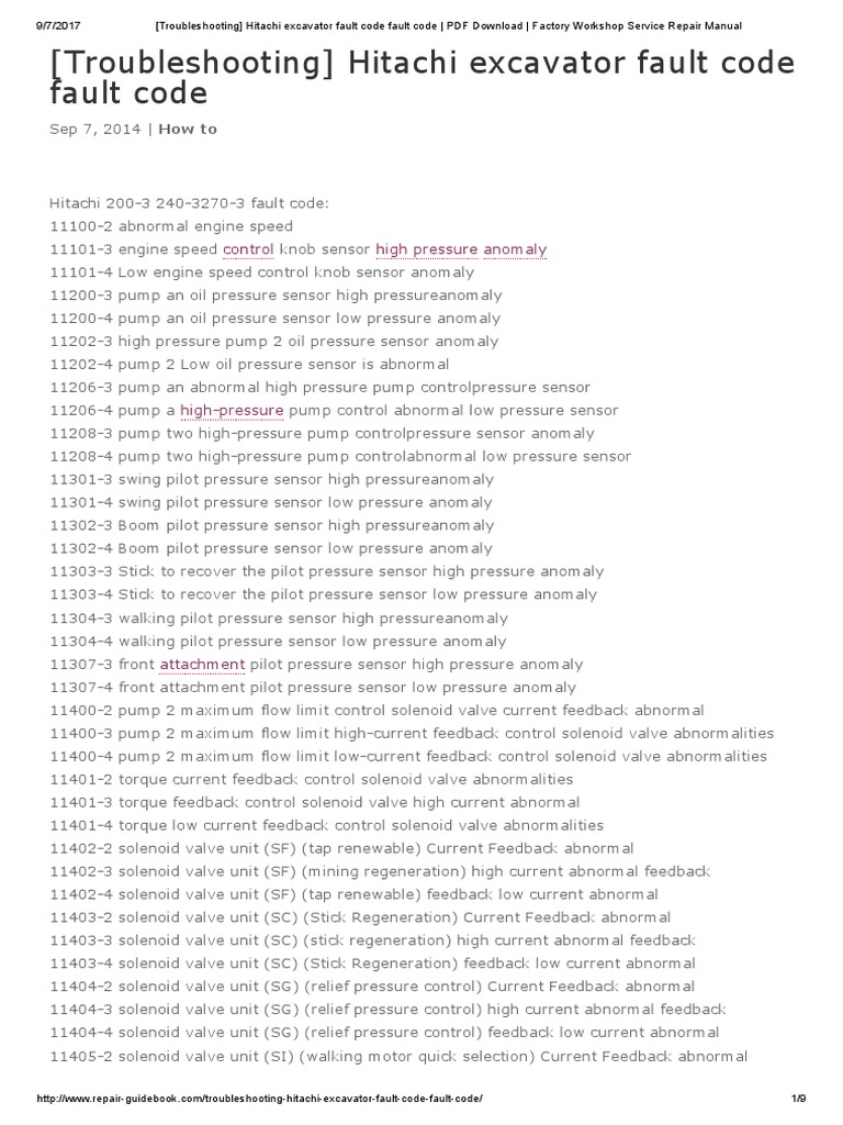 (Troubleshooting) Hitachi Excavator Fault Code Fault Code PDF