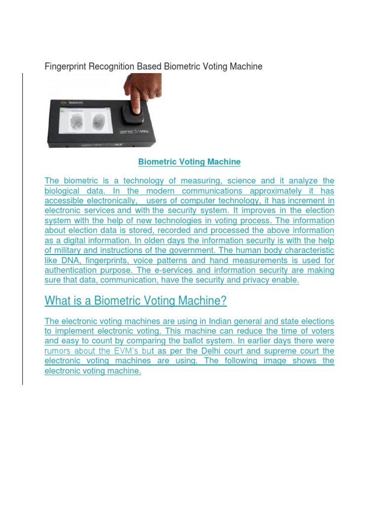 Biometric Voting Machine Overview | PDF | Electronic Voting | Voting ...
