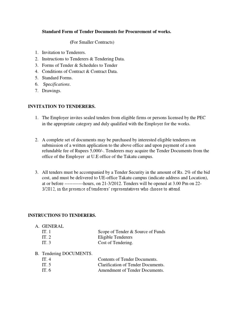 Standard Tender Documents for Works | PDF | Concrete | Mortar (Masonry)