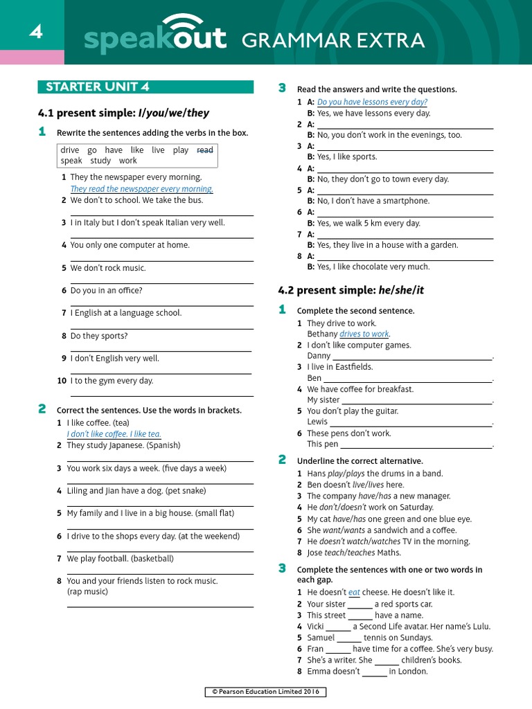 Speakout Grammar Extra Starter Unit 4 | PDF