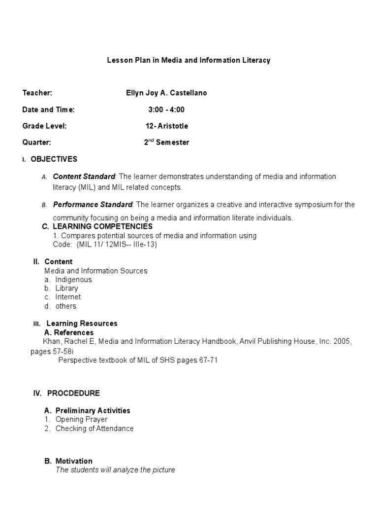 Media and Information Sources Lesson Plan | PDF | Indigenous Peoples ...