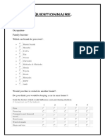 Questionnaire.: Name-Gender - Occupation - Family Income - Which Car Brand Do You Own?