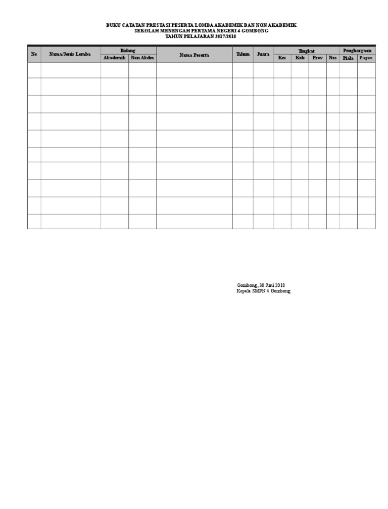 Contoh Buku Pembinaan Prestasi Siswa Kita