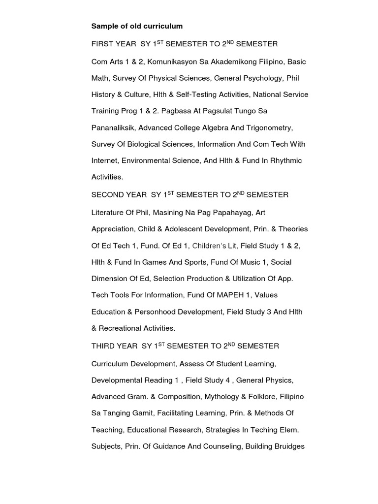 Sample of Old Curriculum: ST ND | PDF | Curriculum | Physical Education