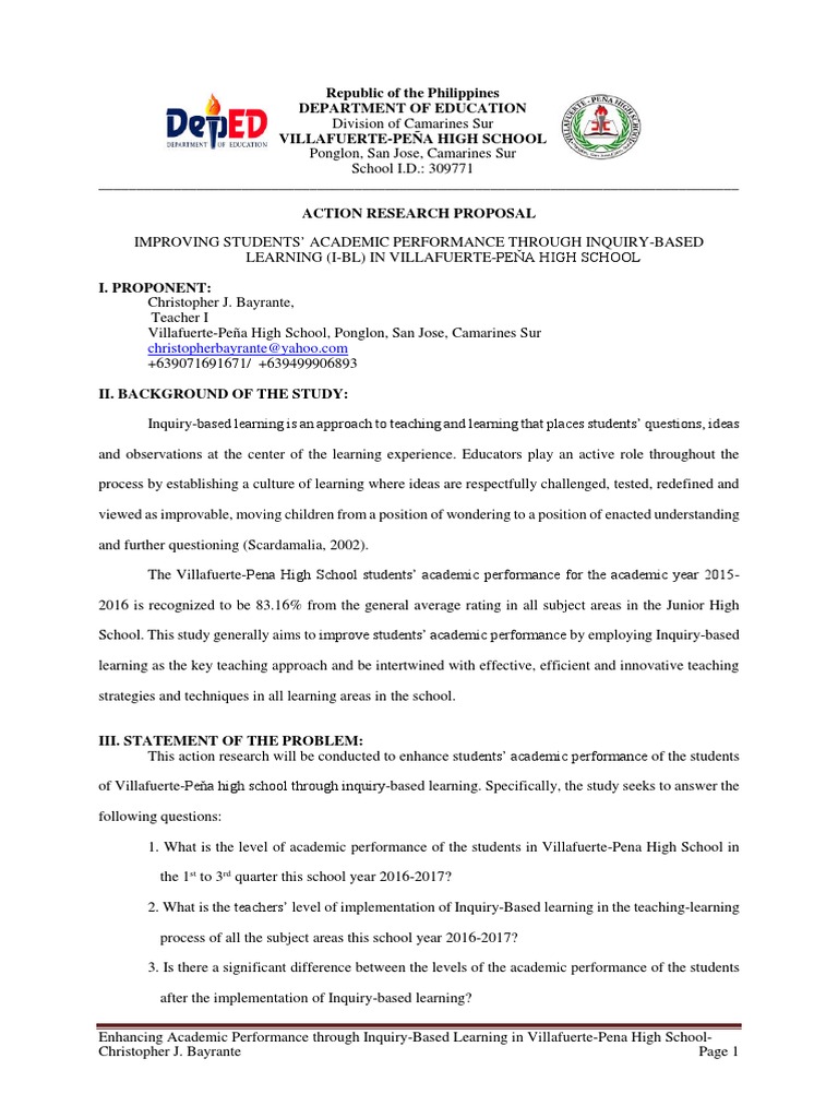 action research proposal sample deped