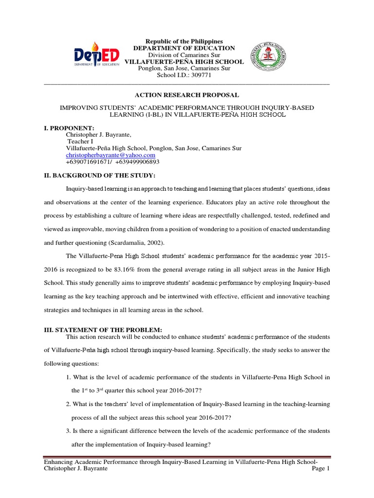 action research proposal deped template