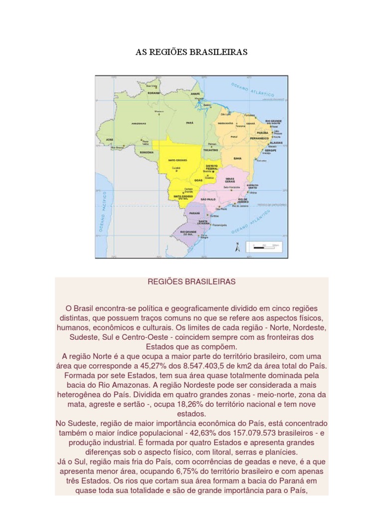 Regiões do Brasil: Características e Divisões | PDF | Brasil | Paisagem