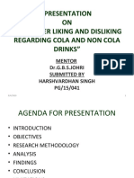 Presentation ON Regarding Cola and Non Cola Drinks": "Customer Liking and Disliking