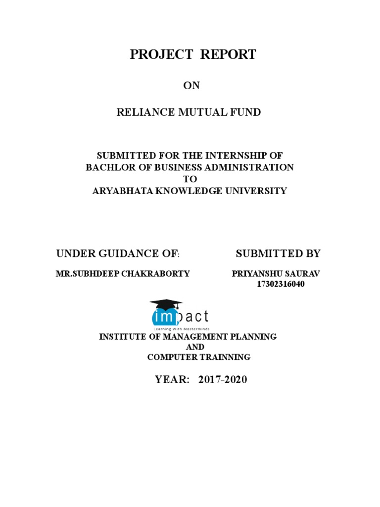 Project Report On Reliance Mutual Fund S PDF Mutual Funds Stock