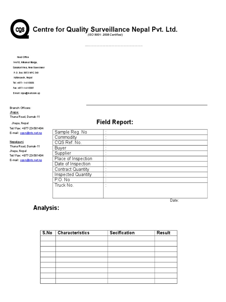 CQS Nepal Quality Inspection Report | PDF