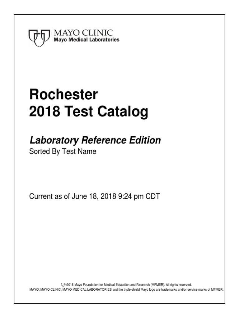 Rochester 2018 Test Catalog Laboratory Reference Edition Medical Laboratory Health