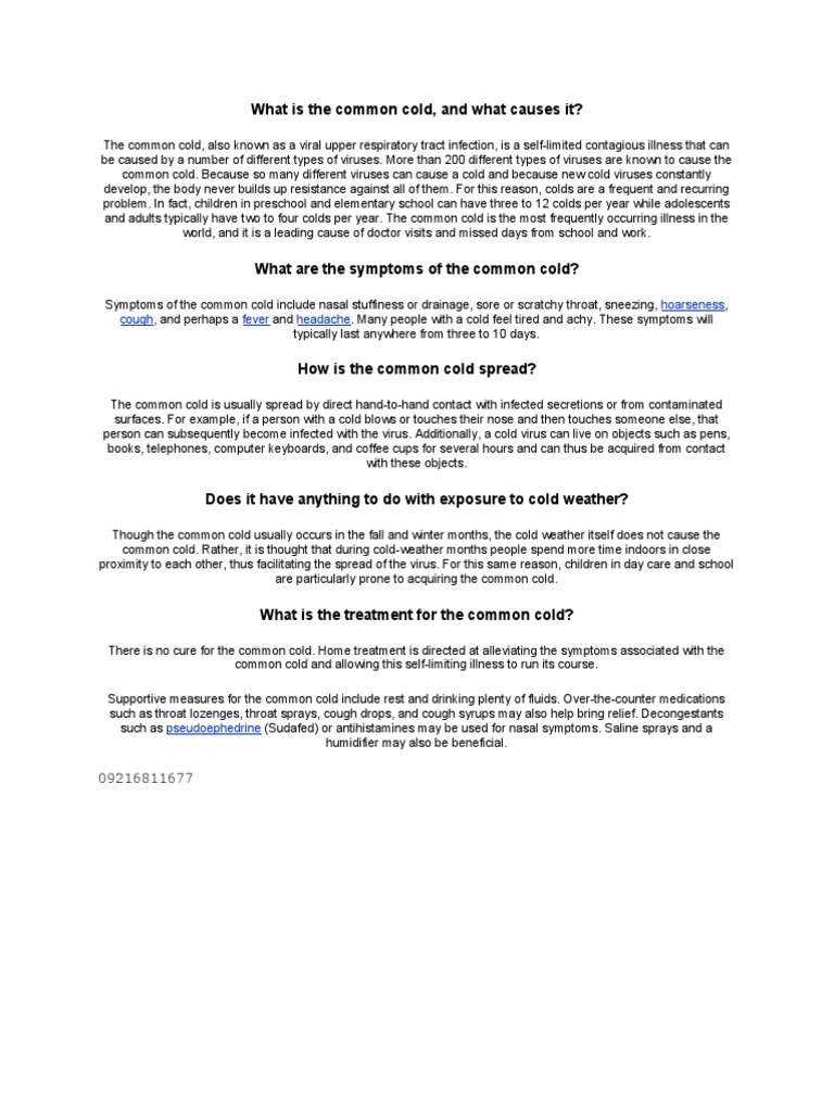 What Is The Common Cold Pdf Common Cold Clinical Medicine