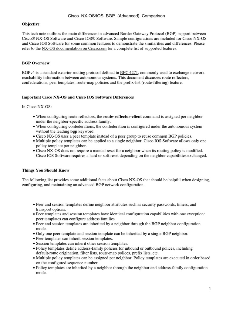 Cisco NXOS IOS BGP (Advanced) Comparison PDF Ip Address Architecture
