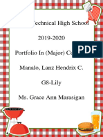 Bauan Technical High School 2019-2020 Portfolio in (Major) Cookery Manalo, Lanz Hendrix C. G8-Lily Ms. Grace Ann Marasigan