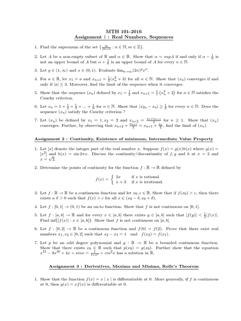 Real Numbers And Sequences Assignment Sequence Real Number